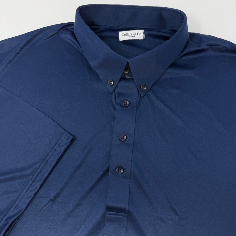 Collars & Co Mens Dress Collar Polo Shirt Navy Blue Short Sleeve 3XL #1009